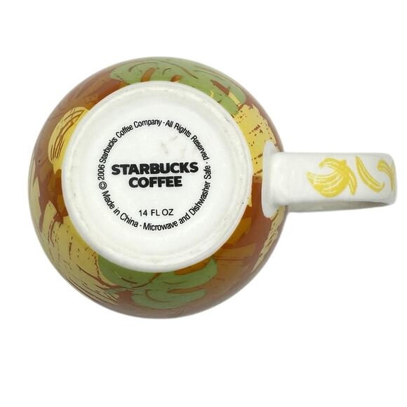 Starbucks Tropical Leaf Bananas Coffee Mug 2006 14 oz Orange Green - Picture 6 of 7